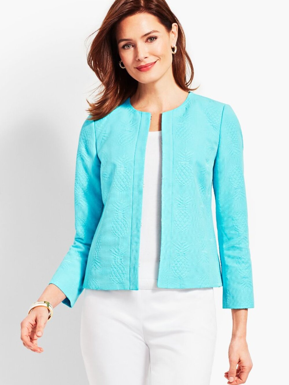 NWT TALBOTS RSVP Blue Turquoise Pineapple Jacquard Blazer Jacket 14W
